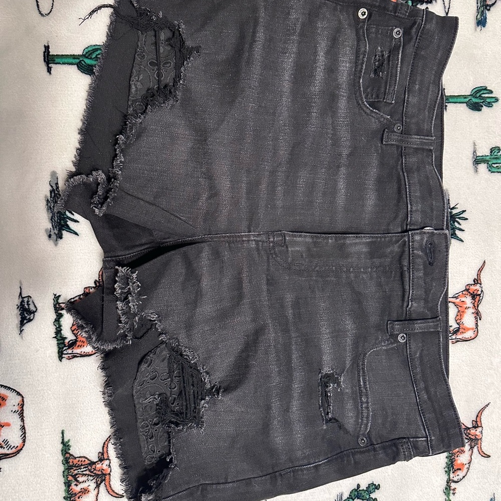 American Eagle Distressed Black Denim Shorts